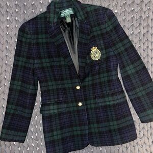 Ralph Lauren Women's Black Watch Tartan Blazer Size 2 - Navy and Forest Green